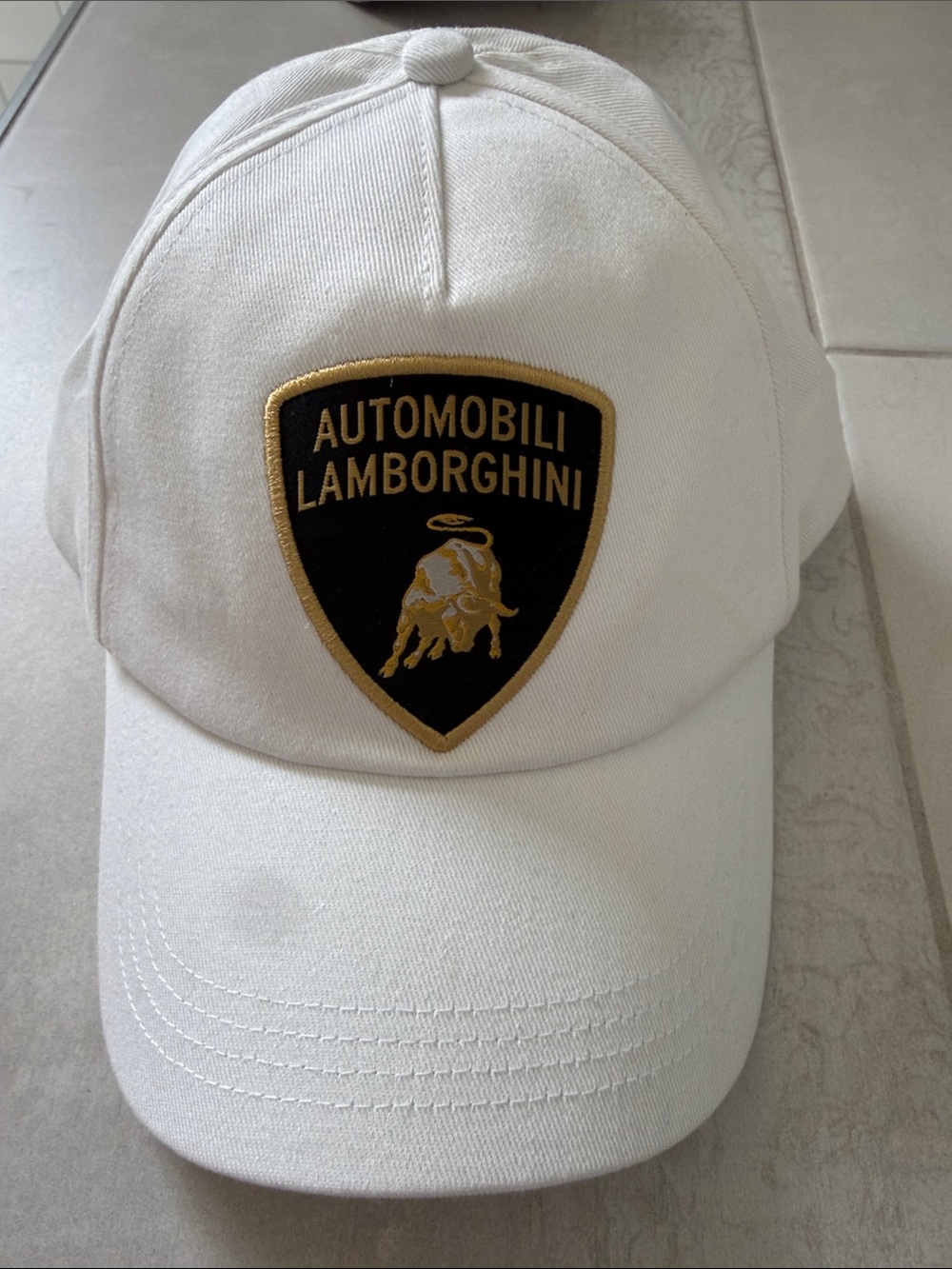 Lamborghini White Baseball Cap with Gold & Black Crest